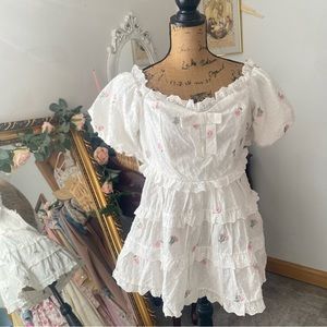 White Puff Sleve Eyelet Tunic/Mini Dress